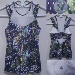 Lululemon Running In The City 4 XS Tank Top Woman's Floral Multi White Sport
